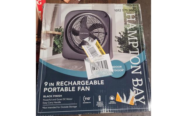 Hampton Bay 9in Rechargeable Portable Fan